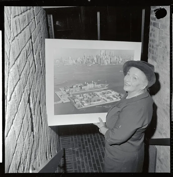 Framed Print : Pearl Buck Displaying Artist's Concept for Ellis Island Framed Print : Pearl Buck Displaying Artist's Concept for Ellis Island