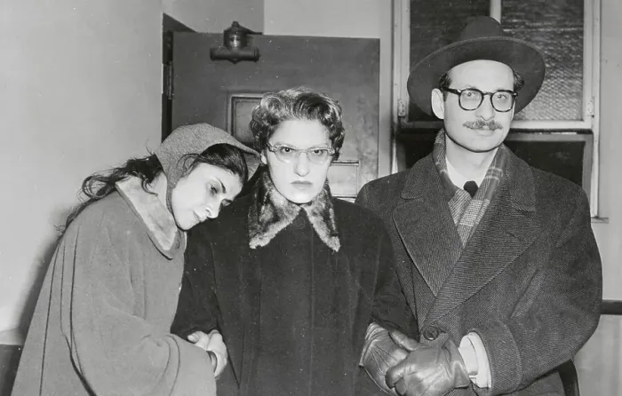 Framed Print : Pearl Greenberg and Her Family Arriving at a Police Station Framed Print : Pearl Greenberg and Her Family Arriving at a Police Station
