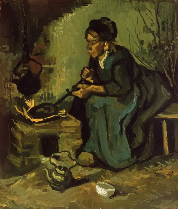 Framed Print : Peasant Woman Cooking By A Fireplace Framed Print : Peasant Woman Cooking By A Fireplace