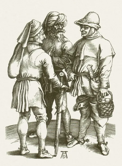 Framed Print : Three peasants, early 16th century, by Albrech DAOErer, published 1881