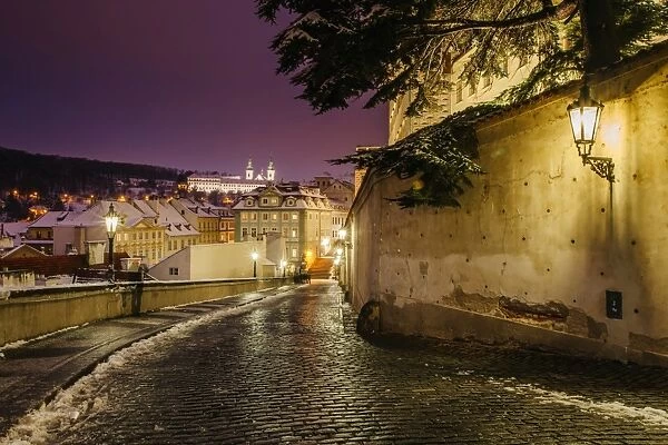 Pebbled road in the historical centre of Prague, Czech Republic