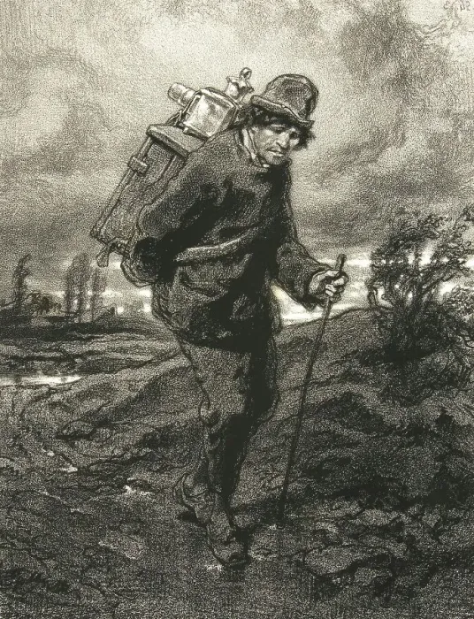 Framed Print : Peddling Artist with a Magic Lantern Moving Across the Countryside, c. 1854, France, Historic, digitally restored reproduction from an 18th or 19th century original Framed Print : Peddling Artist with a Magic Lantern Moving Across the Countryside, c. 1854, France, Historic, digitally restored reproduction from an 18th or 19th century original