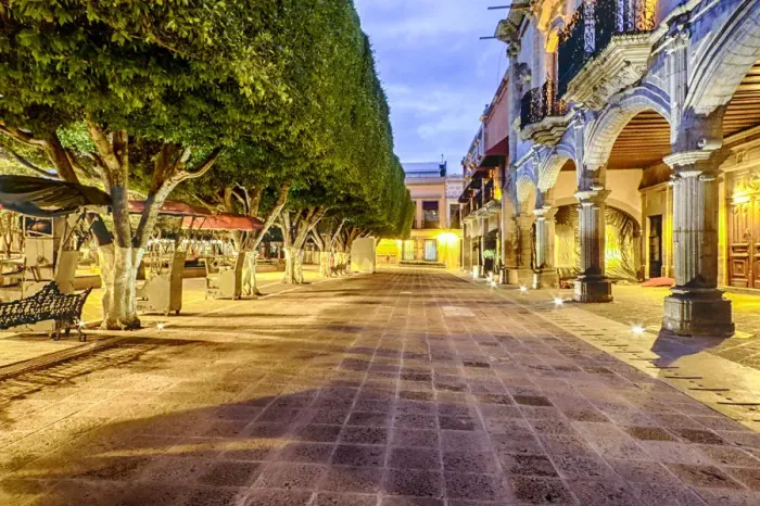 Framed Print : Pedestrian walkways of downtown Queretaro, Mexico at night Framed Print : Pedestrian walkways of downtown Queretaro, Mexico at night