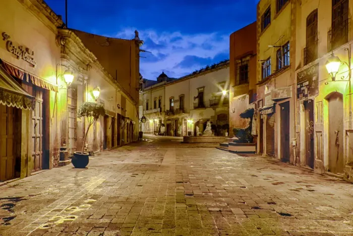 Framed Print : Pedestrian walkways of downtown Queretaro, Mexico at night Framed Print : Pedestrian walkways of downtown Queretaro, Mexico at night