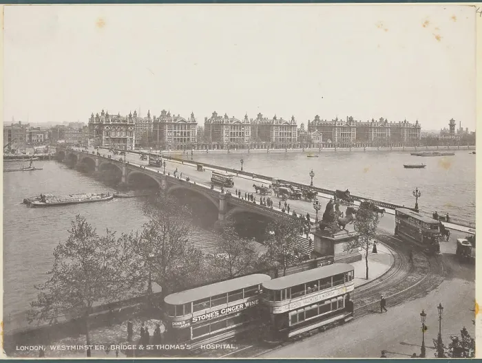 Framed Print : Pedestrians Alongside Wagons with Buses and Railway Crossing River Framed Print : Pedestrians Alongside Wagons with Buses and Railway Crossing River