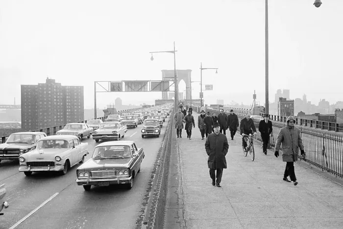 Framed Print : Pedestrians and Autos on Brooklyn Bridge Framed Print : Pedestrians and Autos on Brooklyn Bridge