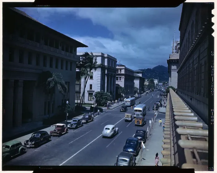 Framed Print : Pedestrians and Cars on Honolulu Street Framed Print : Pedestrians and Cars on Honolulu Street
