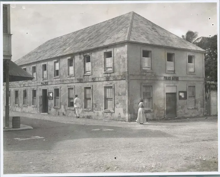 Framed Print : Pedestrians near Police Building in Antigua Framed Print : Pedestrians near Police Building in Antigua