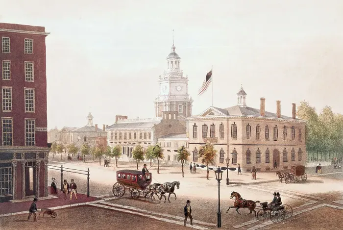 Framed Print : Pedestrians and Travelers on Street at Philadelphia State House Framed Print : Pedestrians and Travelers on Street at Philadelphia State House