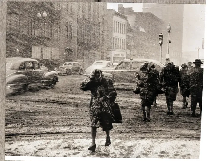 Framed Print : Pedestrians Walking in Blizzard Framed Print : Pedestrians Walking in Blizzard