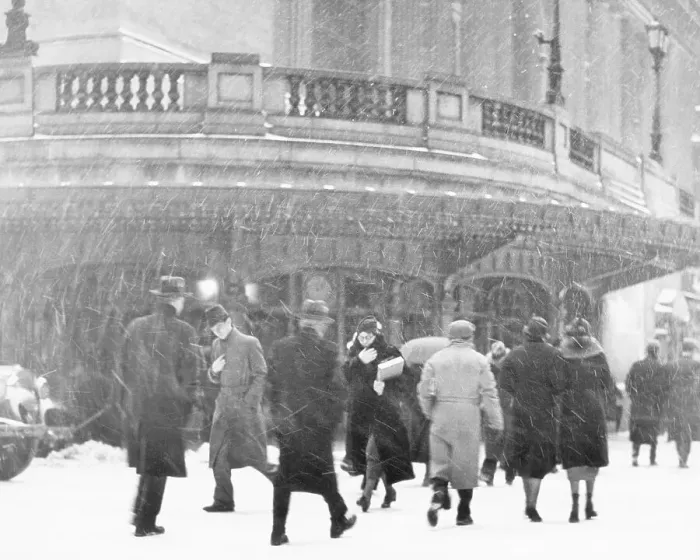 Framed Print : Pedestrians Walking by Grand Central Station in Snow Framed Print : Pedestrians Walking by Grand Central Station in Snow