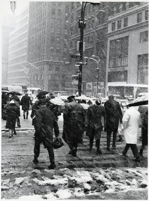 Framed Print : Pedestrians Walking in Snowstorm
