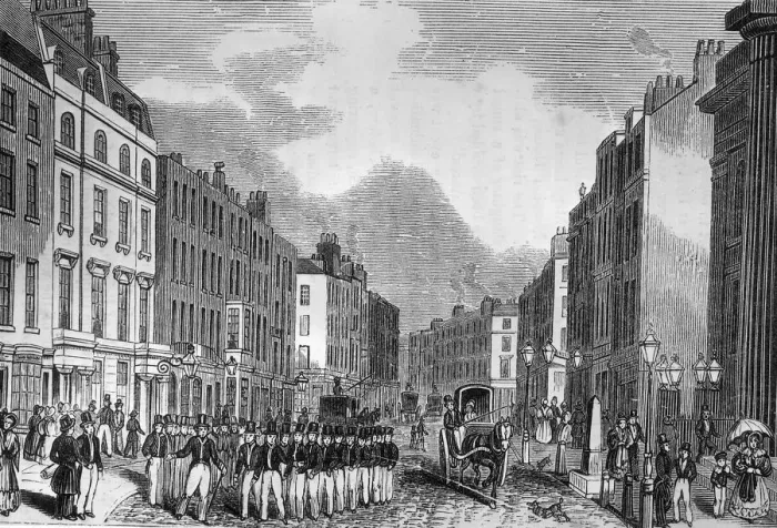 Framed Print : Peelers. 31st January 1837: Policemen assembling at Bow Street, London Framed Print : Peelers. 31st January 1837: Policemen assembling at Bow Street, London