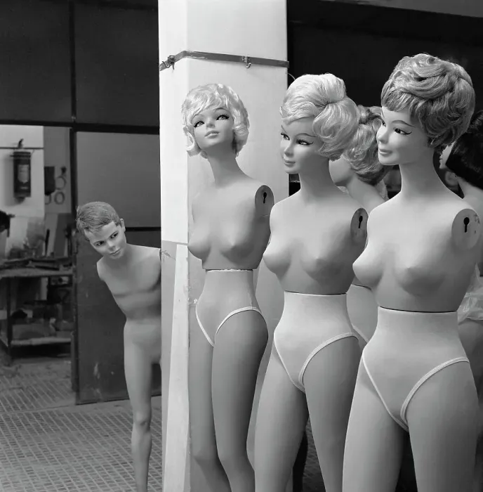 Framed Print : Peeping Tom and Female Mannequins Framed Print : Peeping Tom and Female Mannequins