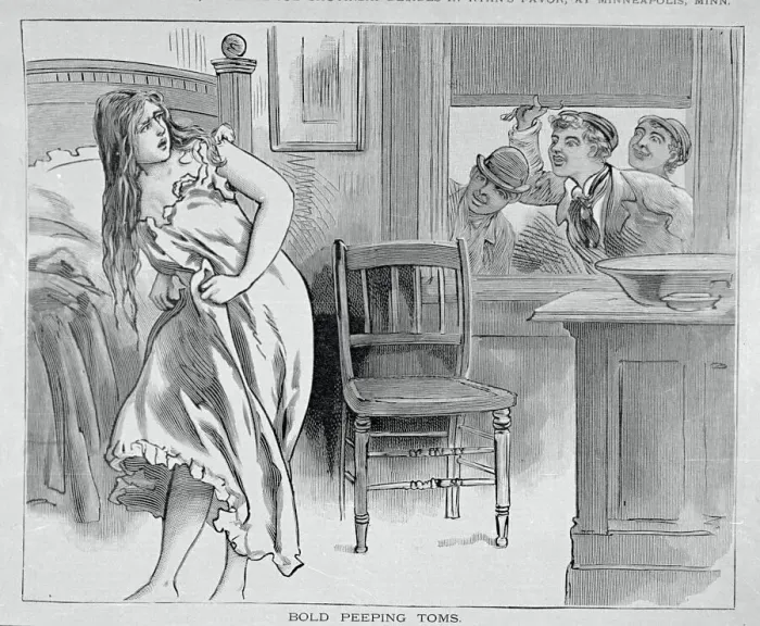 Framed Print : Peeping Toms Watching Lady Framed Print : Peeping Toms Watching Lady