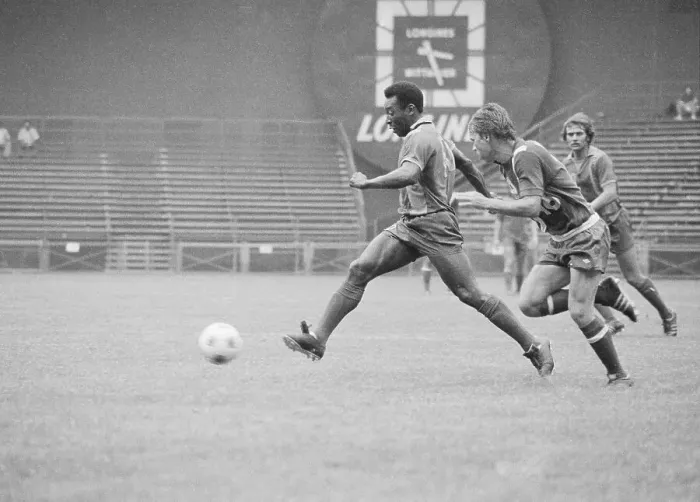 Framed Print : Pele Running Ahead of Two Other Soccer Players Framed Print : Pele Running Ahead of Two Other Soccer Players