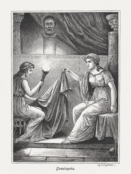 Penelope and her unfaithful maid Melantho, Greek mytology, published 1879