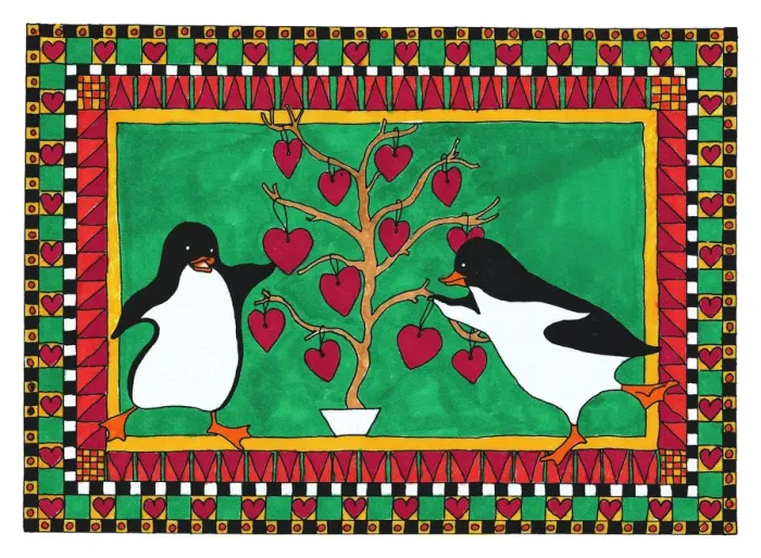 Framed Print : Penguins Hanging Ornaments Framed Print : Penguins Hanging Ornaments