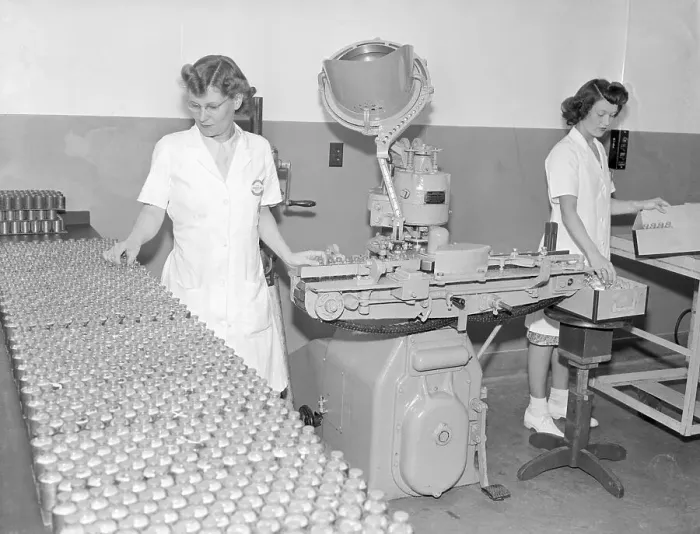 Framed Print : Penicillin Bottles Being Capped Framed Print : Penicillin Bottles Being Capped