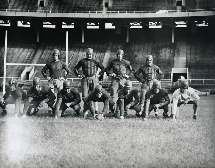 Framed Print : Pennsylvania University Football Team Posing Inside Stadium Framed Print : Pennsylvania University Football Team Posing Inside Stadium