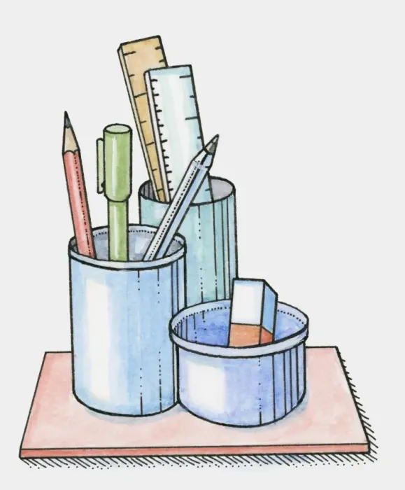 Framed Print : Pens, eraser and rulers in pen holders Framed Print : Pens, eraser and rulers in pen holders