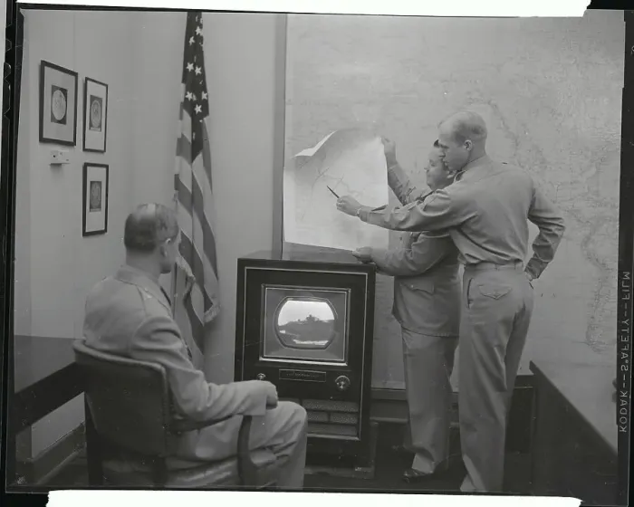 Framed Print : Pentagon officials Watching Troops on Television Framed Print : Pentagon officials Watching Troops on Television