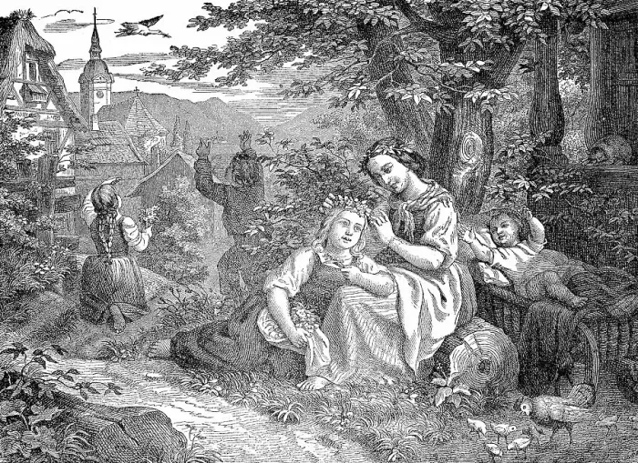 Framed Print : Pentecost outdoors, family with children in nature, family having a picnic with the children, 1881, Germany, Historic, digital reproduction of an original 19th-century image Framed Print : Pentecost outdoors, family with children in nature, family having a picnic with the children, 1881, Germany, Historic, digital reproduction of an original 19th-century image
