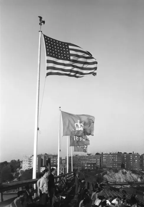 Framed Print : People on bleachers with flags Framed Print : People on bleachers with flags