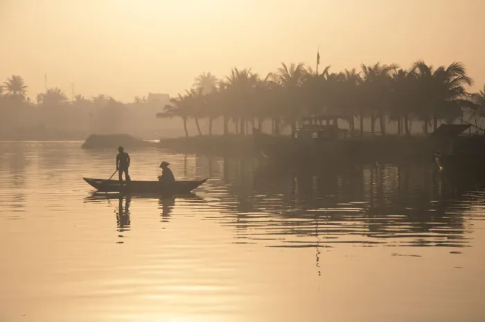Framed Print : People on the boat in early morning in Hoian, Vietnam Framed Print : People on the boat in early morning in Hoian, Vietnam