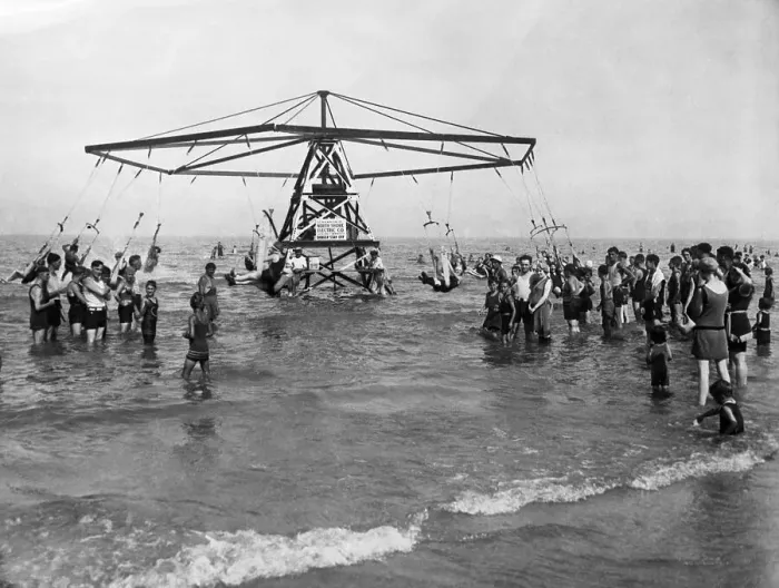 Framed Print : People on carousel in sea Framed Print : People on carousel in sea
