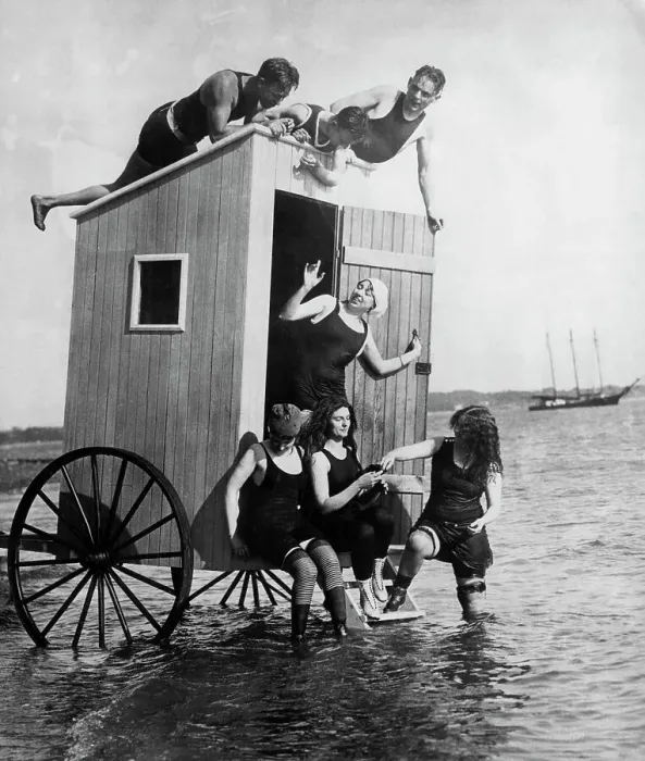 Framed Print : People Cavorting Around a Bathing Wagon Framed Print : People Cavorting Around a Bathing Wagon
