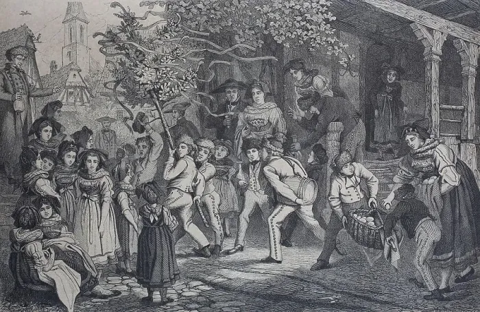 Framed Print : People Celebrating the Feast of Pentecost in Alsace, France, Historic, digitally restored reproduction of an original 19th-century original Framed Print : People Celebrating the Feast of Pentecost in Alsace, France, Historic, digitally restored reproduction of an original 19th-century original