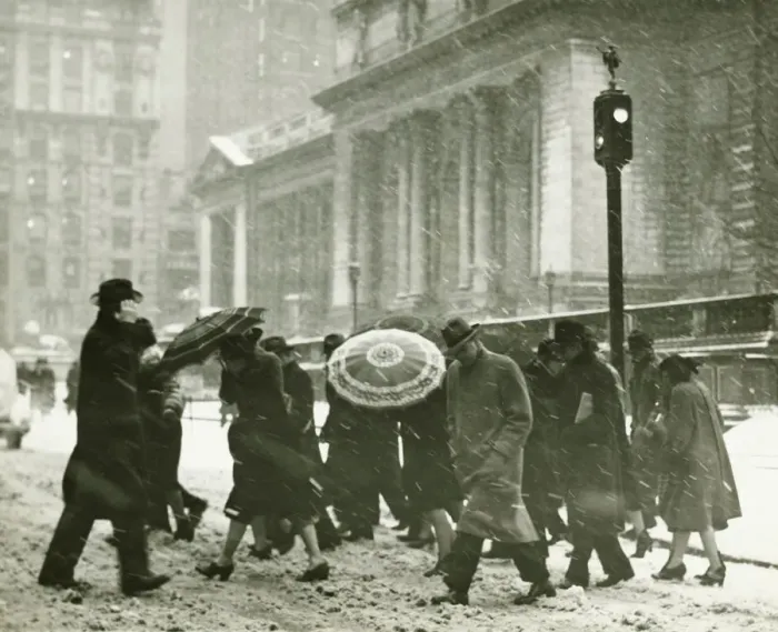 Framed Print : People in city, walking in blizzard, (B&W) Framed Print : People in city, walking in blizzard, (B&W)