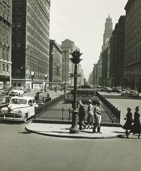 People crossing Park Avenue, New York City, (B&W)