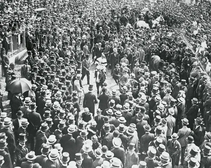 Framed Print : People Crowding Around Jockey and Horse