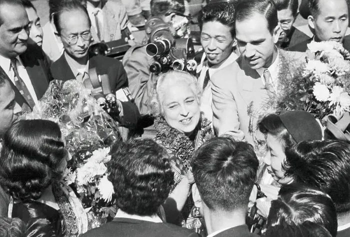 Framed Print : People Crowding Around Mrs. Vijaya Pandit