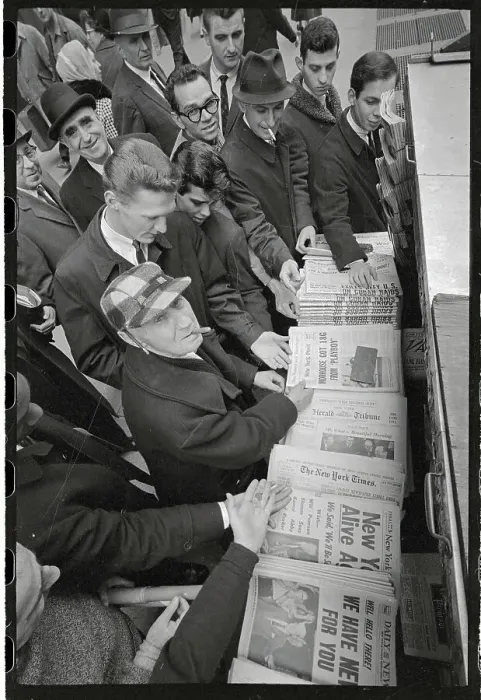 Framed Print : People Crowding Newsstand with All NY Papers After Strike Framed Print : People Crowding Newsstand with All NY Papers After Strike