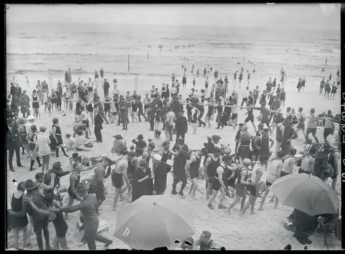 Framed Print : People Dancing in Congo Line at Beach Framed Print : People Dancing in Congo Line at Beach
