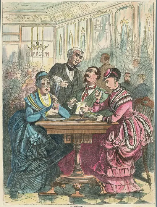 Framed Print : People Enjoying Ice Cream at Cafe