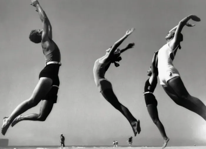 Framed Print : People exercising on beach (B&W) Framed Print : People exercising on beach (B&W)