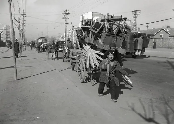 Framed Print : People Fleeing Nanking with Their Possessions Framed Print : People Fleeing Nanking with Their Possessions