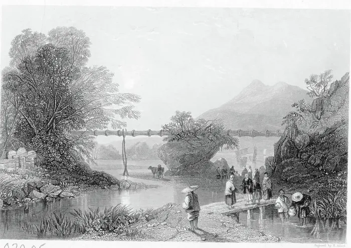 Framed Print : People On Footbridge Near Aqueduct Framed Print : People On Footbridge Near Aqueduct