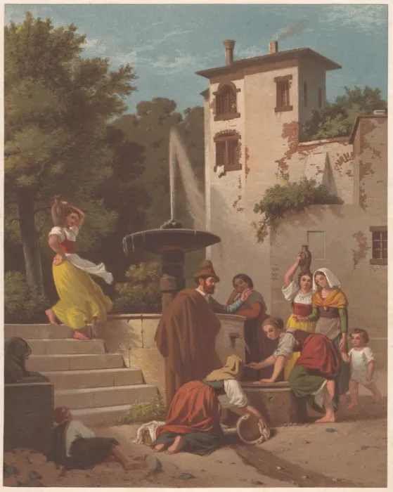 Framed Print : people at a fountain in Italy, by Ludwig des Coudres Framed Print : people at a fountain in Italy, by Ludwig des Coudres