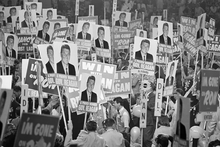 Framed Print : People Holding Signs of Ronald Reagan Framed Print : People Holding Signs of Ronald Reagan