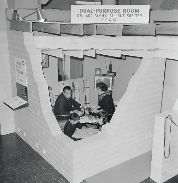 Framed Print : People Inside a Family Fallout Shelter Framed Print : People Inside a Family Fallout Shelter