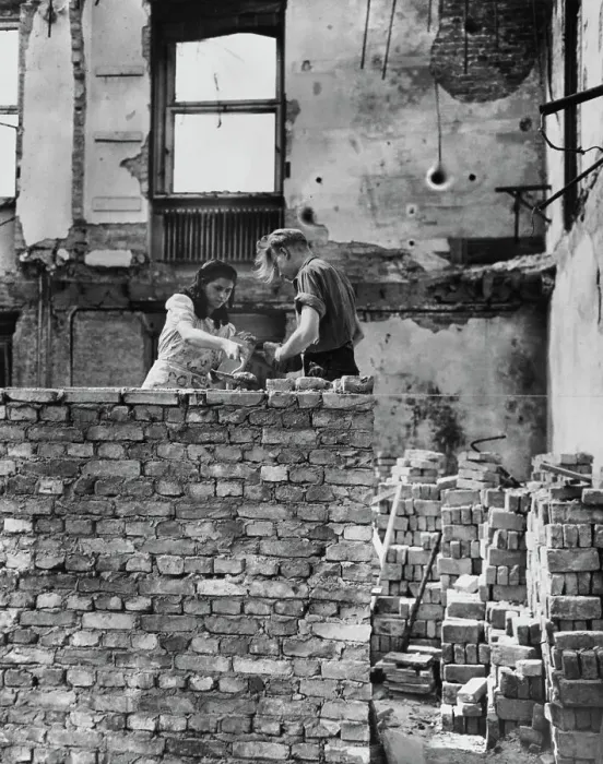 Framed Print : People Laying Bricks In Post-War Germany