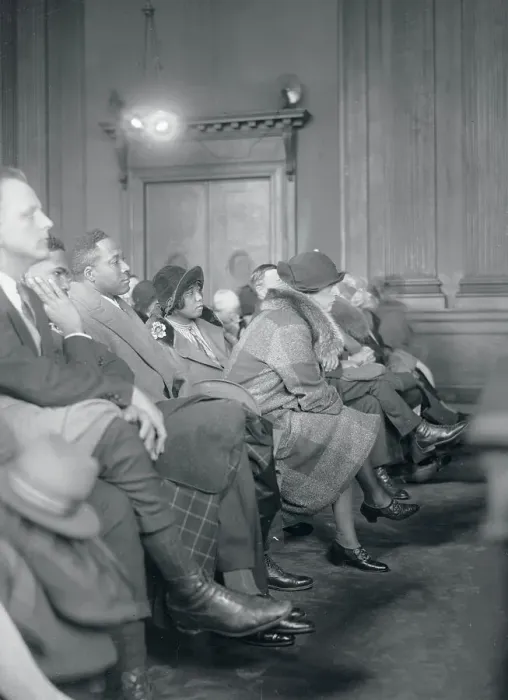 Framed Print : People Listening to Trial Proceedings Framed Print : People Listening to Trial Proceedings