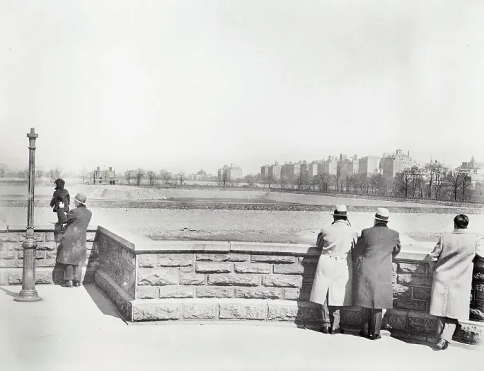 Framed Print : People Looking at the Old Central Park Reservoir Framed Print : People Looking at the Old Central Park Reservoir