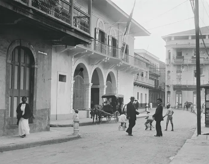 Framed Print : People Meeting in Panama City Street Framed Print : People Meeting in Panama City Street