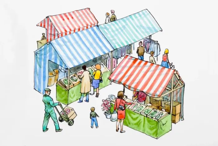 Framed Print : People at outdoor market Framed Print : People at outdoor market